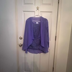 3 piece set: cami, sheer jacket, wide leg pant. Lovely lavender color.